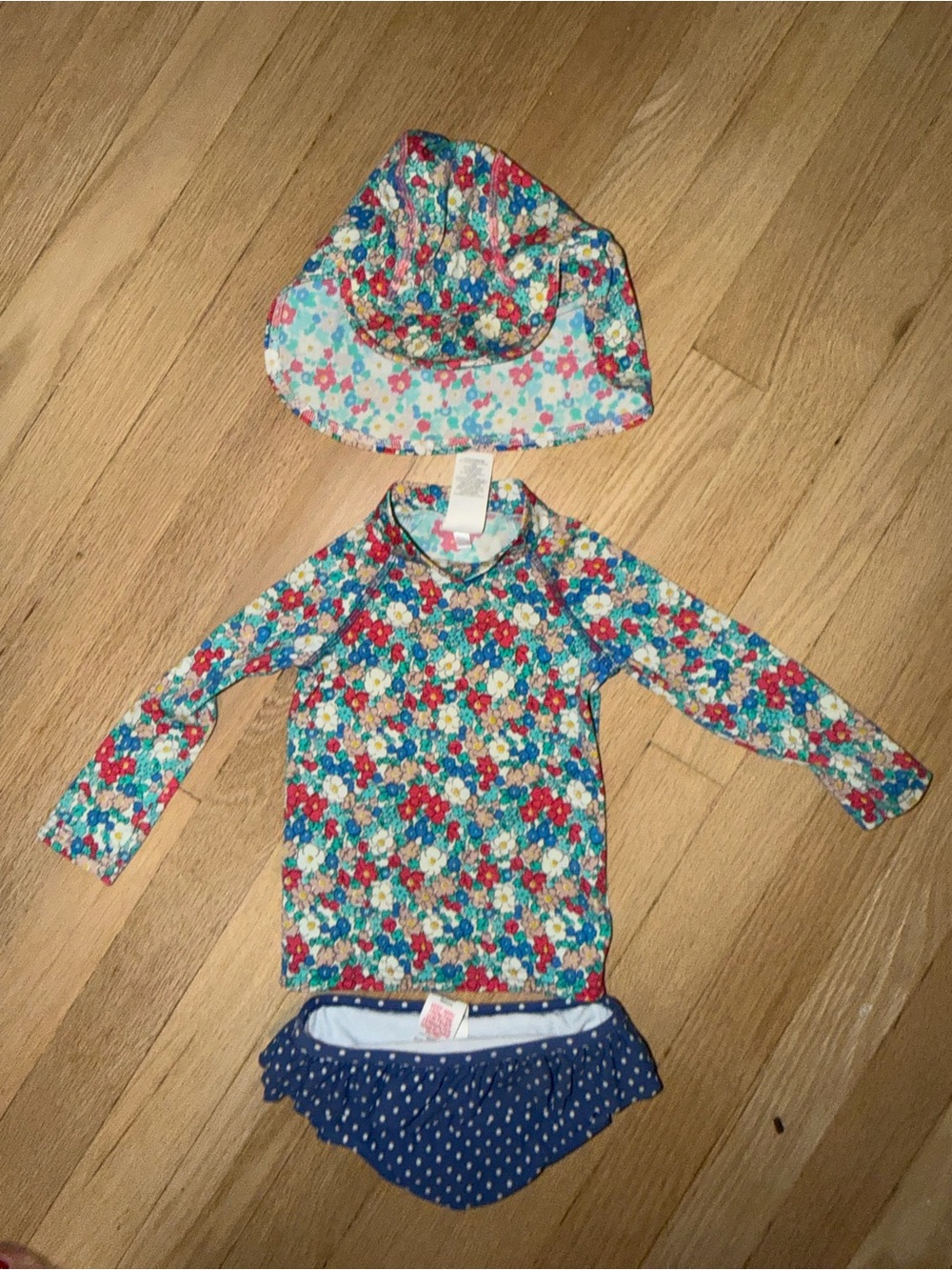 Baby Boden Girl Floral Swim Rash Guard Set with Hat 6-12M